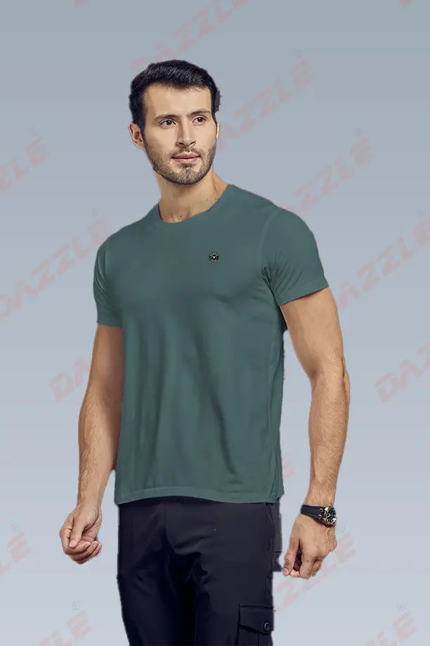 COTTON LYCRA CREW NECK T-SHIRT - LIGHT GREEN