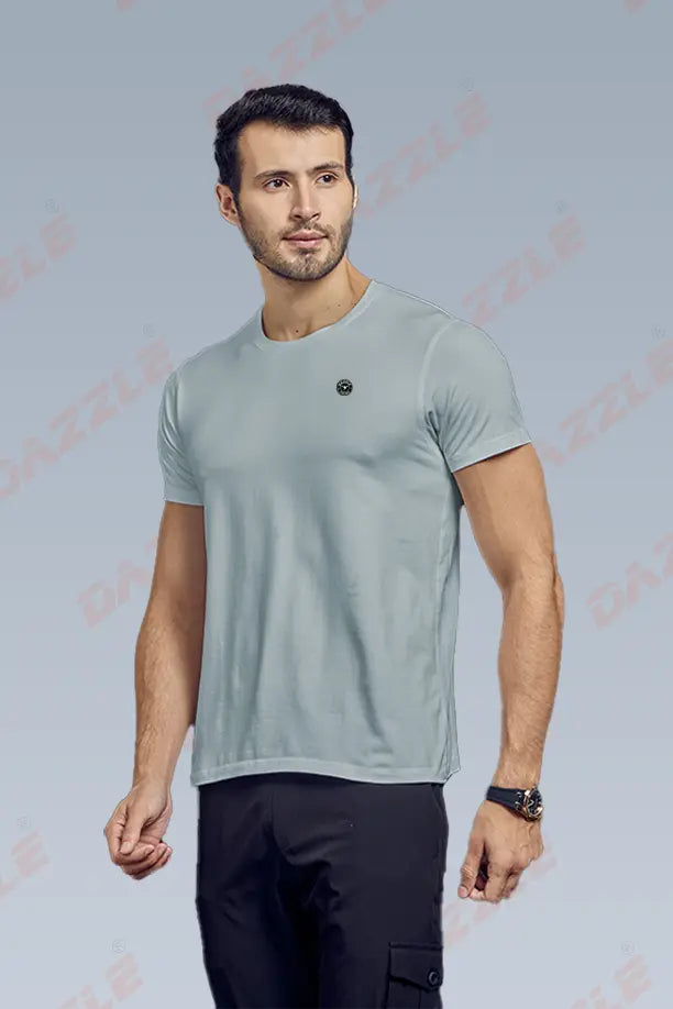 COTTON LYCRA CREW NECK T-SHIRT - LIGHT GERY