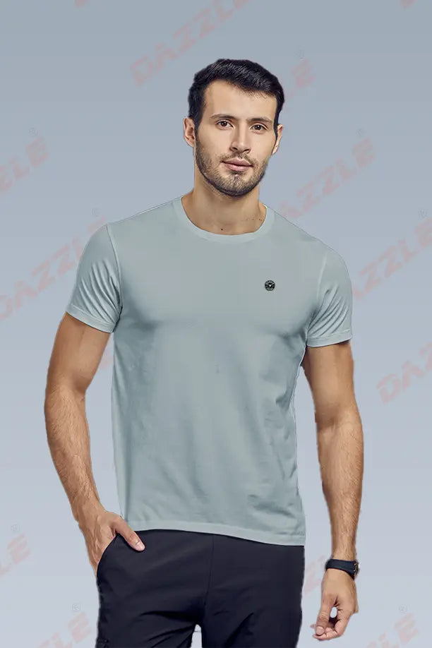 COTTON LYCRA CREW NECK T-SHIRT - LIGHT GERY