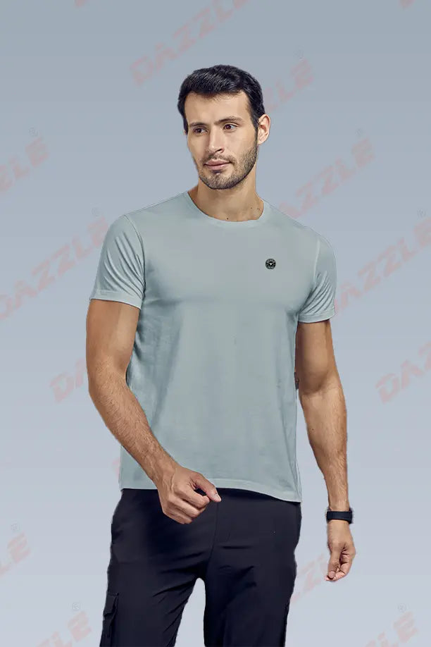 COTTON LYCRA CREW NECK T-SHIRT - LIGHT GERY