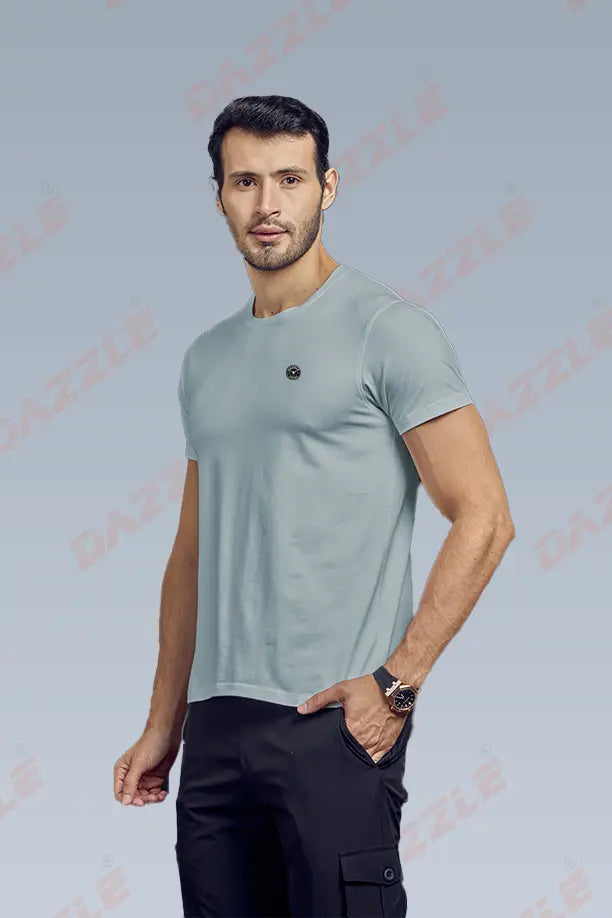 COTTON LYCRA CREW NECK T-SHIRT - LIGHT GERY