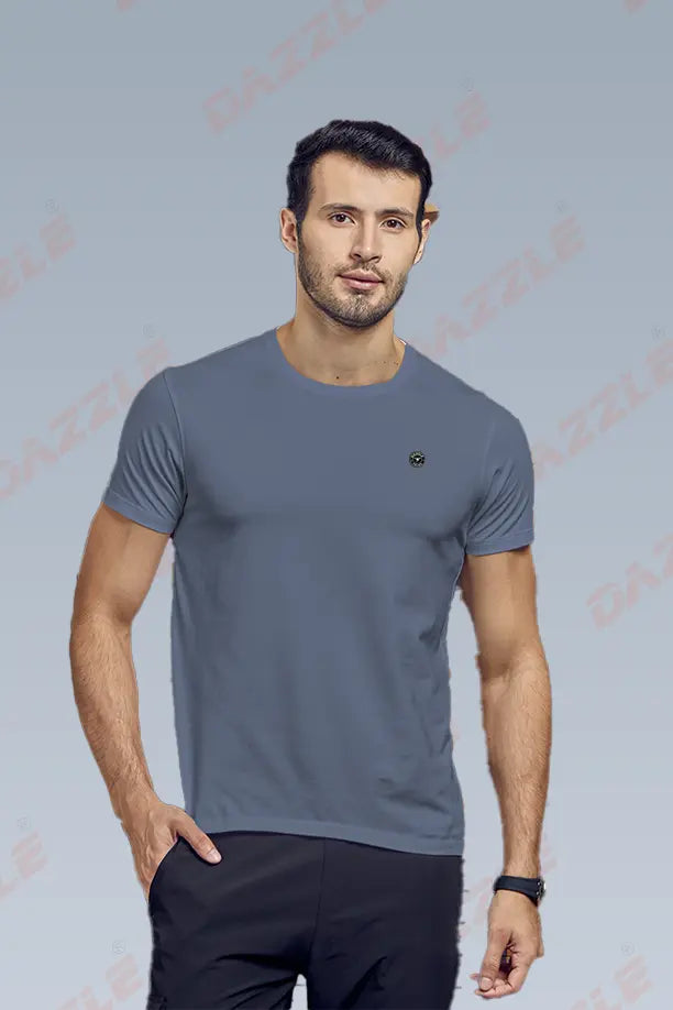 COTTON LYCRA CREW NECK T-SHIRT - DARK GREY