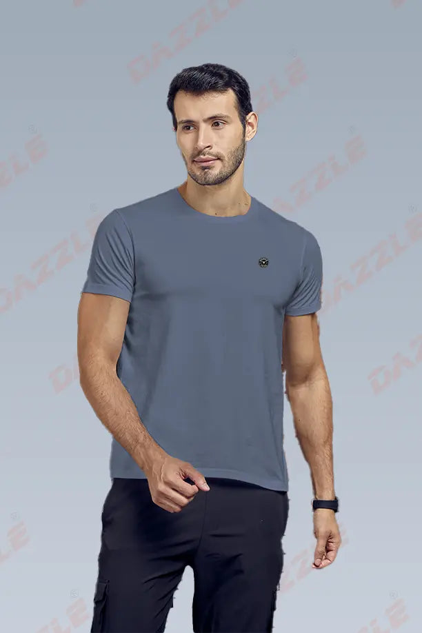 COTTON LYCRA CREW NECK T-SHIRT - DARK GREY