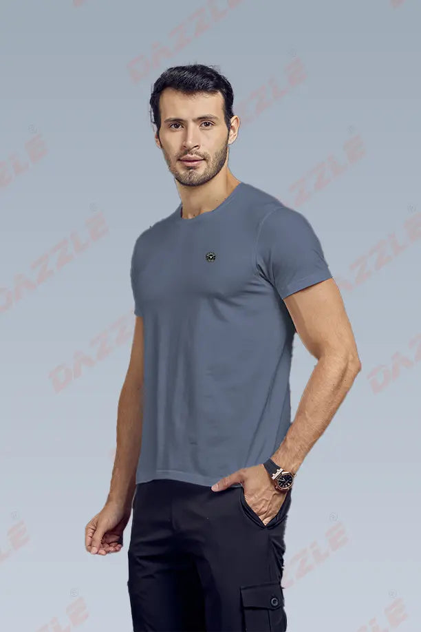 COTTON LYCRA CREW NECK T-SHIRT - DARK GREY
