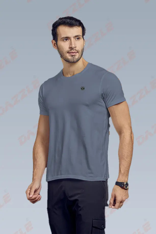 COTTON LYCRA CREW NECK T-SHIRT - DARK GREY
