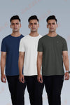 CRAZY ROUND NECK T SHIRTS COMBO PACK OF 3 - ROYAL BLUE - WHITE - DARK GREY