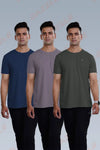 CRAZY ROUND NECK T SHIRTS COMBO PACK OF 3 DARK GREY - PALE PURPLE - ROYAL BLUE