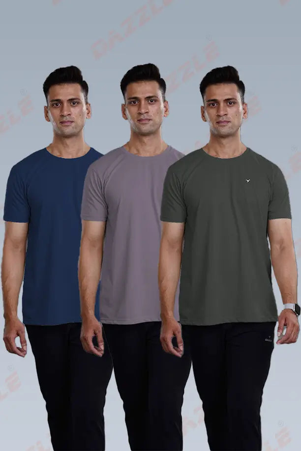 CRAZY ROUND NECK T SHIRTS COMBO PACK OF 3 DARK GREY - PALE PURPLE - ROYAL BLUE