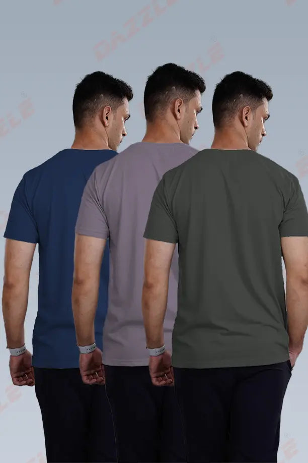 CRAZY ROUND NECK T SHIRTS COMBO PACK OF 3 DARK GREY - PALE PURPLE - ROYAL BLUE