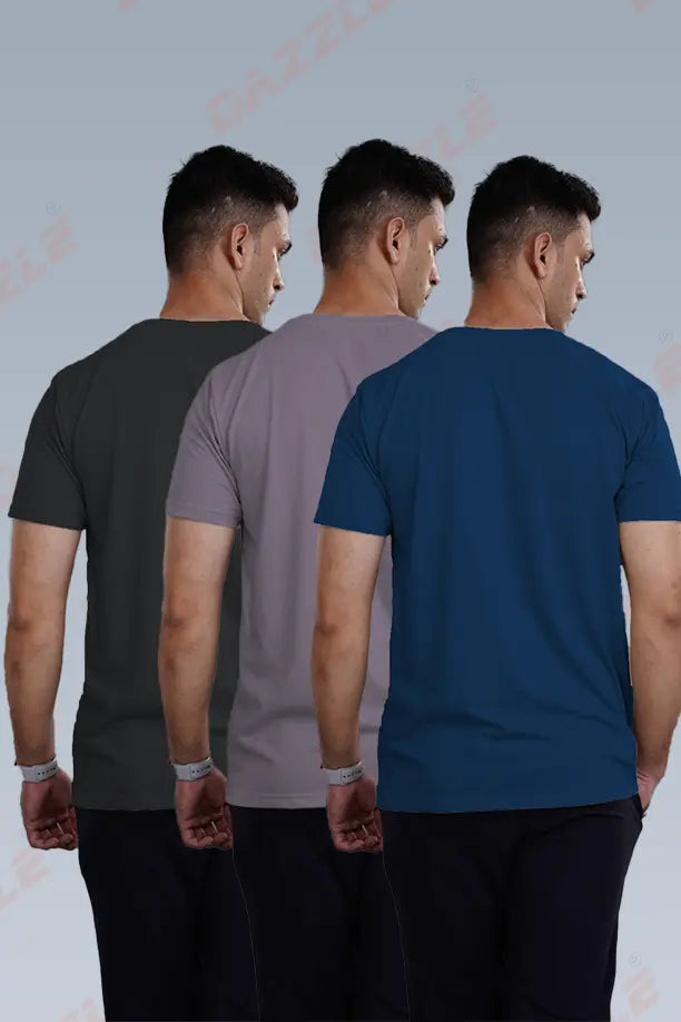 CRAZY ROUND NECK T SHIRTS COMBO PACK OF 3 NAVY BLUE - PALE PURPLE - BROWN