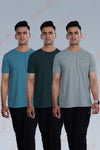 CRAZY ROUND NECK T SHIRTS COMBO PACK OF 3 BOTTLE GREEN - LIGHT GREY - SEA BLUE