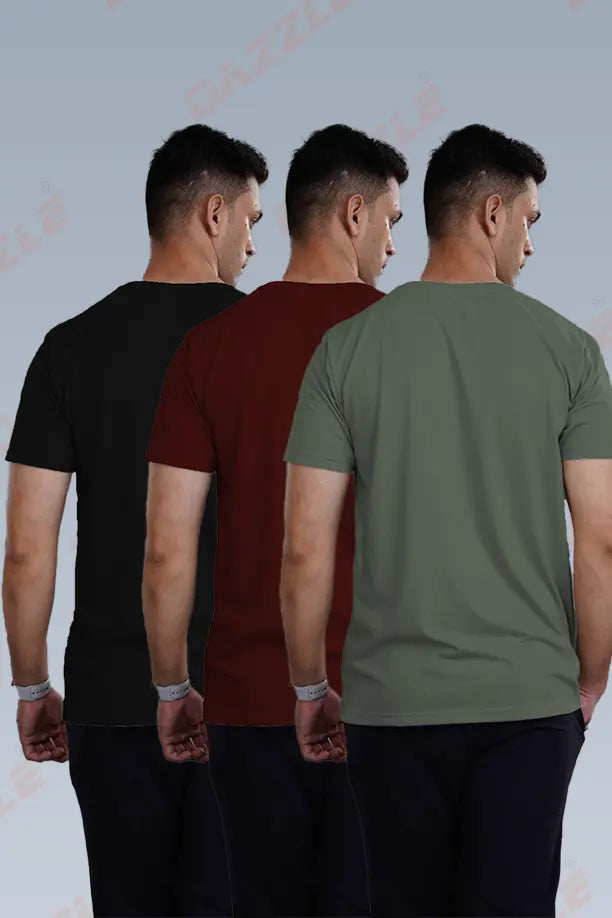 CRAZY ROUND NECK T SHIRTS COMBO PACK OF 3 OLIVE GREEN - MAROON - BLACK