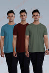 CRAZY ROUND NECK T SHIRTS COMBO PACK OF 3 OLIVE GREEN - SEA BLUE - MAROON