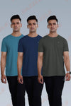 CRAZY ROUND NECK T SHIRTS COMBO PACK OF 3 DARK GREY - SEA BLUE - ROYAL BLUE