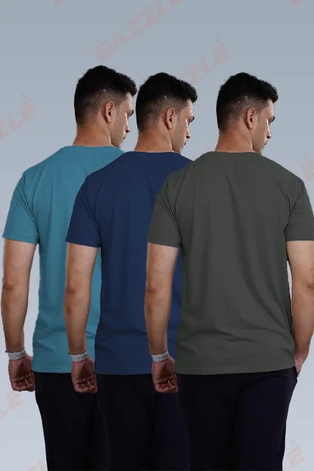 CRAZY ROUND NECK T SHIRTS COMBO PACK OF 3 DARK GREY - SEA BLUE - ROYAL BLUE