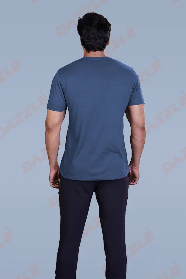 PRINTED ROUND NECK T-SHIRT PRINT - SUPER DAD-NAVY BLUE