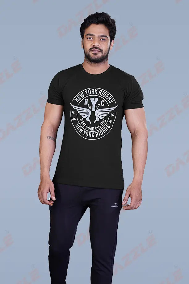 PRINTED ROUND NECK T-SHIRT PRINT - NYC1967-BLACK