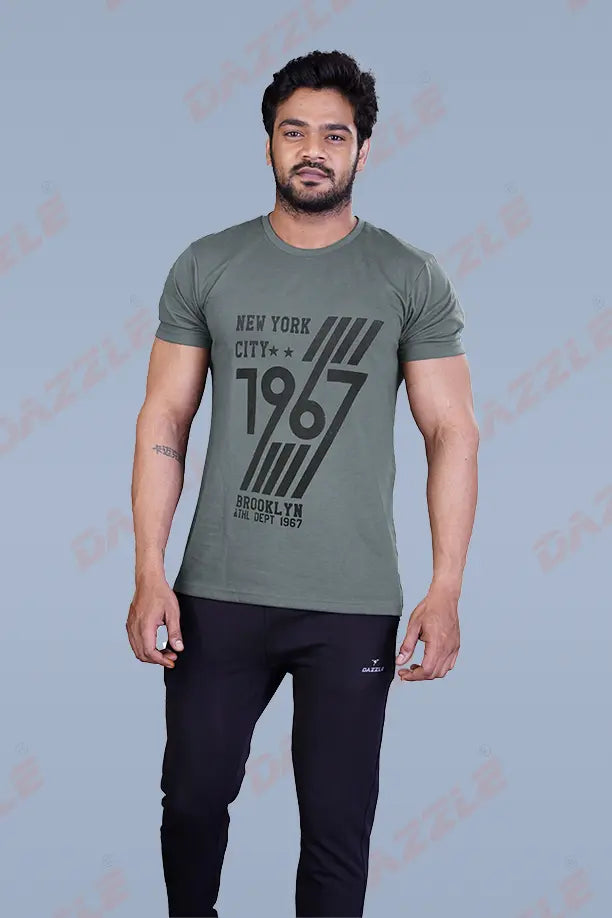 PRINTED ROUND NECK T-SHIRT PRINT-1967-DARK GREY