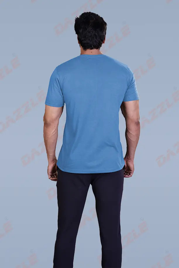 PRINTED ROUND NECK T-SHIRT PRINT - STAR STAFF-BLUE GREY