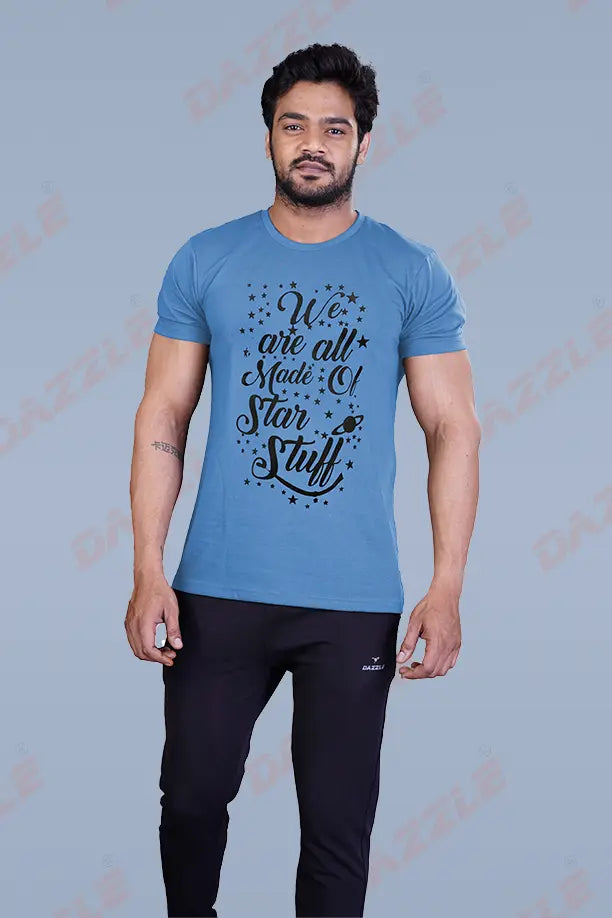 PRINTED ROUND NECK T-SHIRT PRINT - STAR STAFF-BLUE GREY