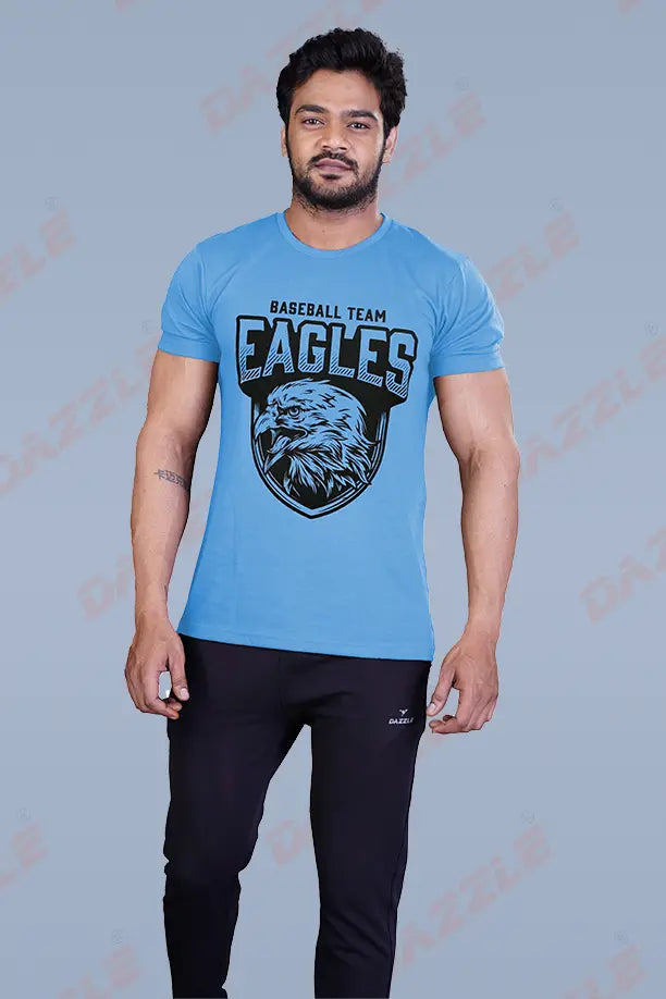 PRINTED ROUND NECK T-SHIRT PRINT - EAGLES-SKY BLUE