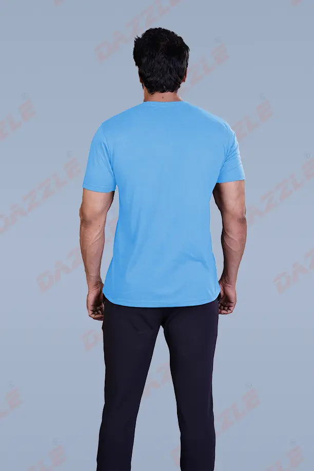 PRINTED ROUND NECK T-SHIRT PRINT - MOTOR CYCLES-SKY BLUE