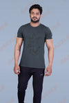 PRINTED ROUND NECK T-SHIRT PRINT - STAR STAFF-MELANGE BLACK