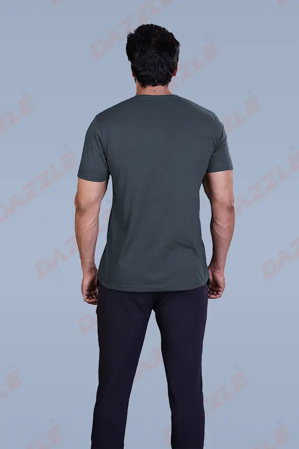 PRINTED ROUND NECK T-SHIRT PRINT - STAR STAFF-MELANGE BLACK