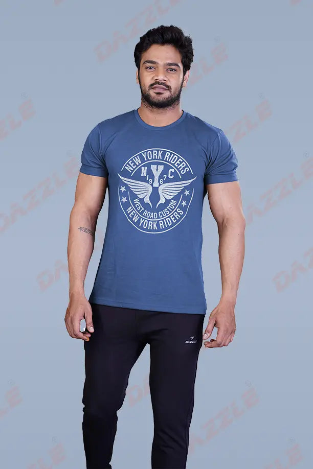 PRINTED ROUND NECK T-SHIRT PRINT - NYC1967 - NAVY BLUE