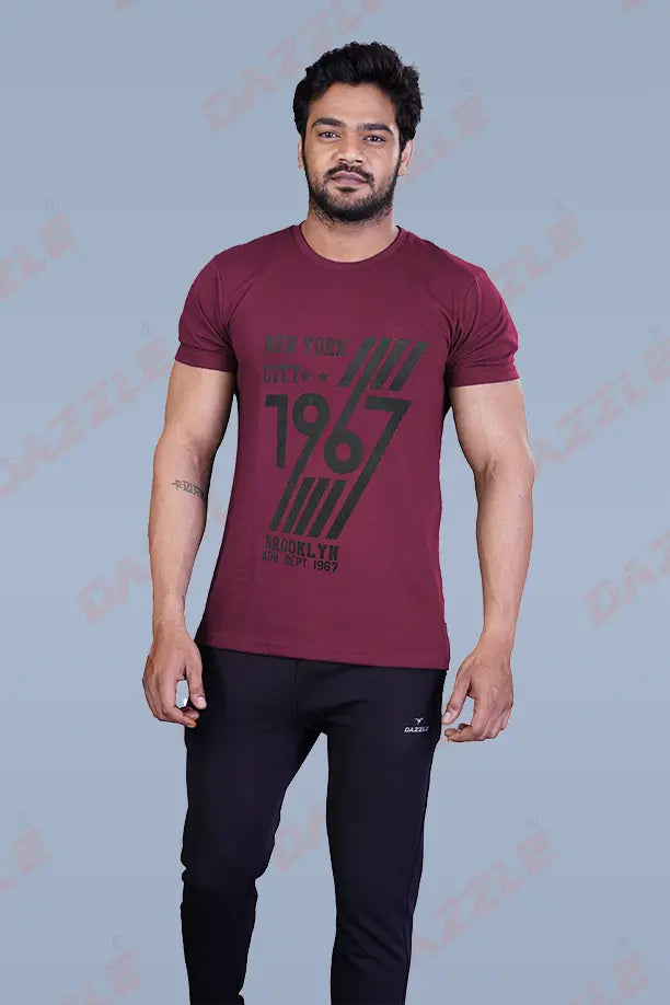 PRINTED ROUND NECK T-SHIRT PRINT - 1967-ITALIAM PLUM