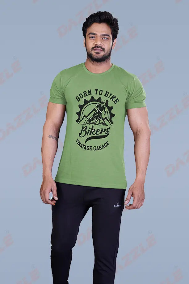 PRINTED ROUND NECK T-SHIRT PRINT - BIKERS-GREEN