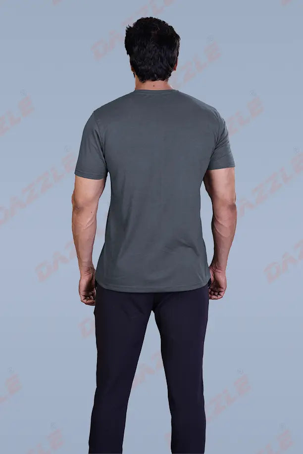 PRINTED ROUND NECK T-SHIRT PRINT - BORN TO FLY-MELANGE BLACK