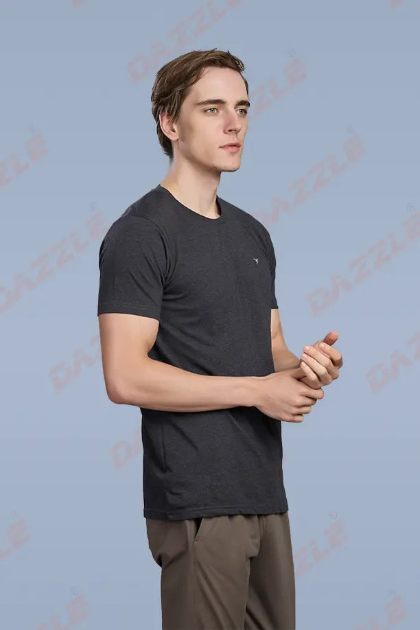 PC ROUND NECK T-SHIRT - MELANGE BLACK