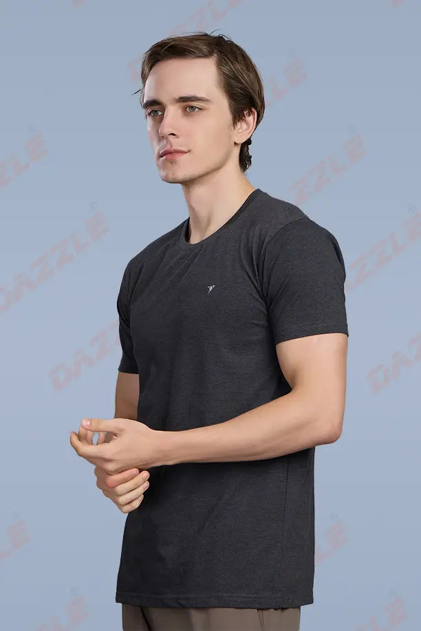 PC ROUND NECK T-SHIRT - MELANGE BLACK