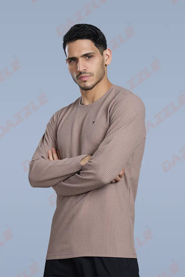 BOOST ROUND NECK FULL SLEEVE T SHIRT - LIGHT BROWN