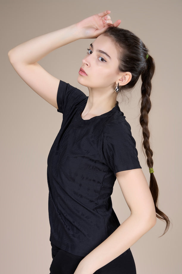 Women Textured Regular Fit Round Neck T-shirt with COOLEX