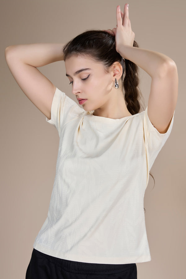 Women Textured Regular Fit Round Neck T-shirt with COOLEX