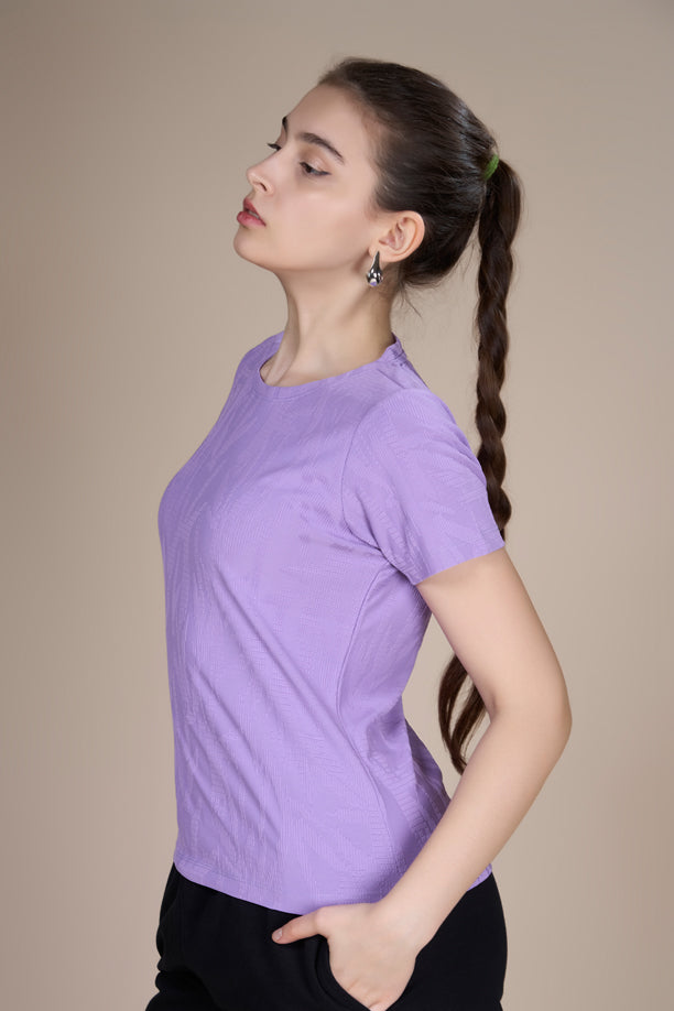 Women Textured Regular Fit Round Neck T-shirt with COOLEX