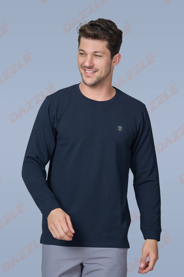 WAVE FULL SLEEVE TSHIRT- NAVY BLUE