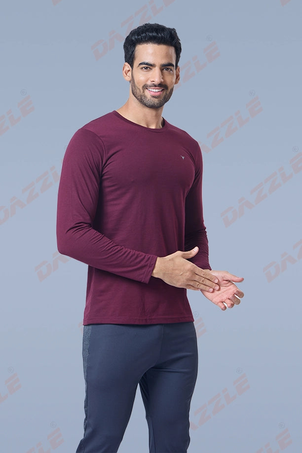 ROUND NECK FULL SLEEVES T- SHIRT - ITALIAN PLUM