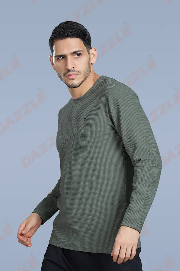 BOOST ROUND NECK FULL SLEEVE T SHIRT - SMOCKY OLIVE