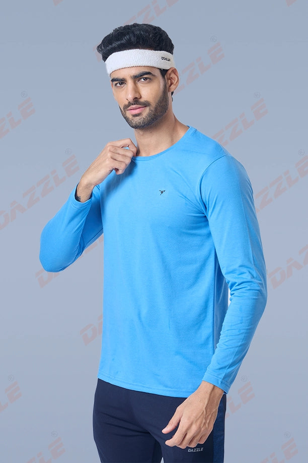 ROUND NECK FULL SLEEVES T- SHIRT - SKY BLUE