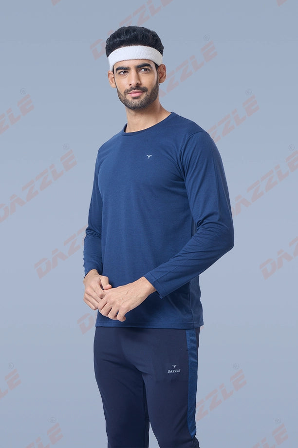 ROUND NECK FULL SLEEVES T- SHIRT - NAVY BLUE