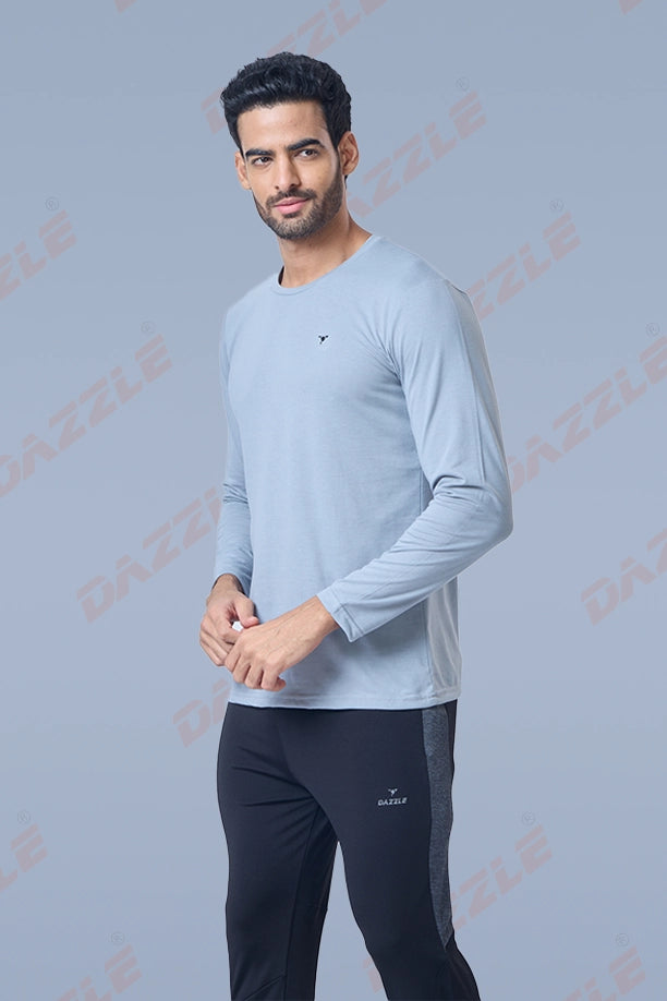 ROUND NECK FULL SLEEVES T- SHIRT - MEDIUM GREY