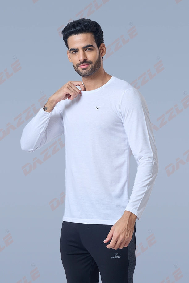 ROUND NECK FULL SLEEVES T- SHIRT - WHITE