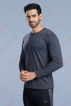 ROUND NECK FULL SLEEVES T- SHIRT - MELANGE BLACK