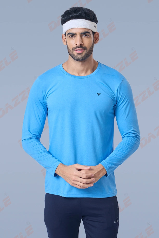 ROUND NECK FULL SLEEVES T- SHIRT - SKY BLUE