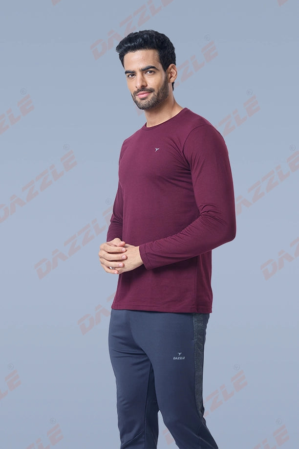 ROUND NECK FULL SLEEVES T- SHIRT - ITALIAN PLUM