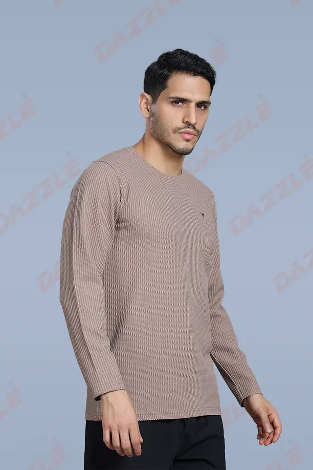 BOOST ROUND NECK FULL SLEEVE T SHIRT - LIGHT BROWN