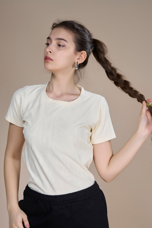 Women Textured Regular Fit Round Neck T-shirt with COOLEX